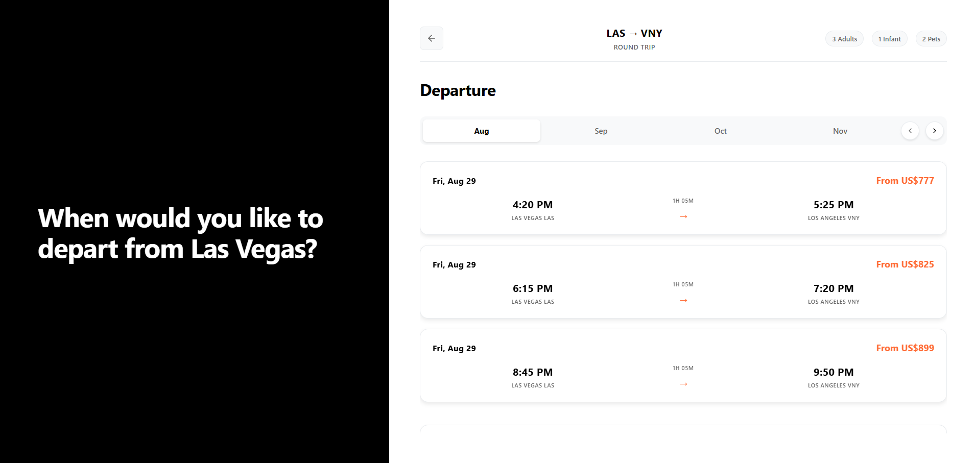 HitchAir booking flow screens